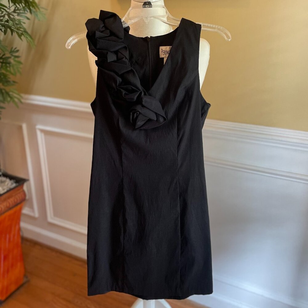 Periwinkle Black Dress Size 8, Front-to-Back Right Shoulder Ruffle, Sleeveless